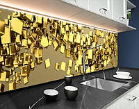 Кухонная панель жесткая ПЭТ парящие кубы золотые, с двухсторонним скотчем 62 х 205 см, 1,2 мм