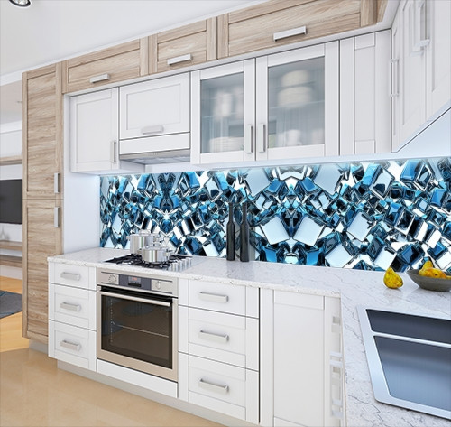 Кухонная панель жесткая ПЭТ с текстурой зеркальными кубами, с двухсторонним скотчем 62 х 205 см, 1,2 мм - фото 7 - id-p1951202939