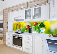Кухонный фартук заменитель стекла с божьей коровкой, с двухсторонним скотчем 62 х 205 см, 1,2 мм