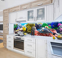 Панель на кухонный фартук жесткая с морской флорой, с двухсторонним скотчем 62 х 205 см, 1,2 мм