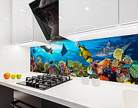 Кухонная панель жесткая ПЭТ подводный мир, с двухсторонним скотчем 62 х 205 см, 1,2 мм