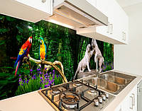Панель на кухонный фартук под стекло с тиграми в джуглях, с двухсторонним скотчем 62 х 205 см, 1,2 мм