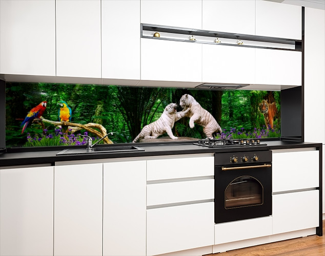 Панель на кухонный фартук под стекло с тиграми в джуглях, с двухсторонним скотчем 62 х 205 см, 1,2 мм - фото 6 - id-p1951202967