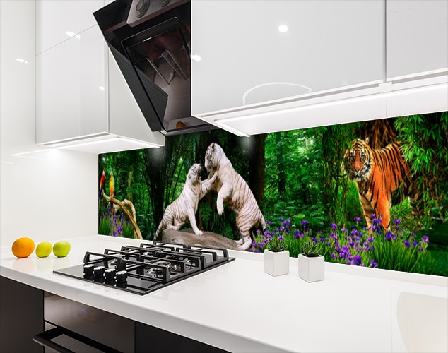 Панель на кухонный фартук под стекло с тиграми в джуглях, с двухсторонним скотчем 62 х 205 см, 1,2 мм - фото 7 - id-p1951202967