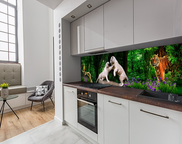 Панель на кухонный фартук под стекло с тиграми в джуглях, с двухсторонним скотчем 62 х 205 см, 1,2 мм - фото 8 - id-p1951202967