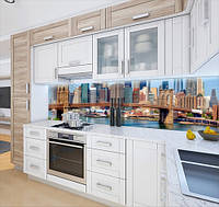 Кухонная панель на стену жесткая с бруклинским мостом утром, с двухсторонним скотчем 62 х 205 см, 1,2 мм