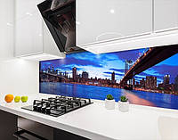Кухонная панель на стену жесткая бруклинский мост на рассвете, с двухсторонним скотчем 62 х 205 см, 1,2 мм
