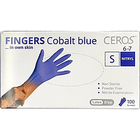 Перчатки нитриловые S нестерильные неприпудренные CEROS® "FINGERS Cobalt Blue"