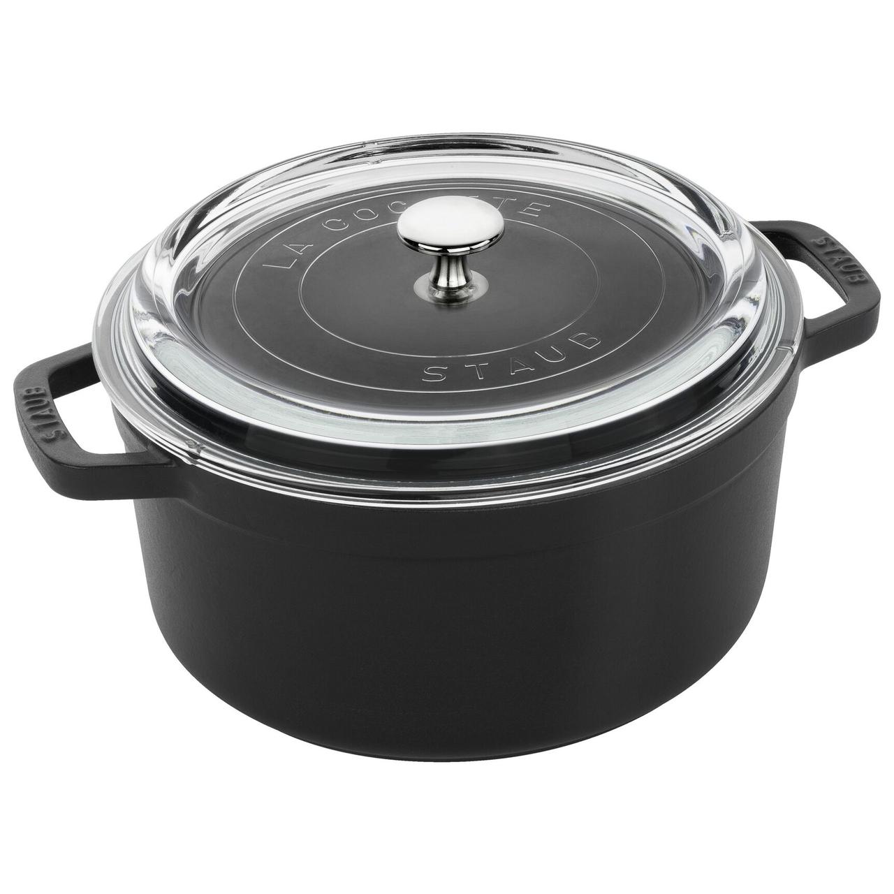 Каструля чавунна емальована зі скляною кришкою Staub 3.8 л 24 см чорна 11412423
