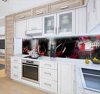 Наклейка на кухонный фартук 60 х 250 см, фотопечать с защитной ламинацией Вино и Франция коллаж (БП-s_ed599-1)