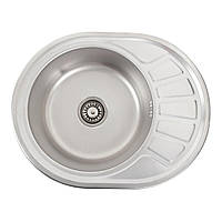Кухонна мийка з нержавіючої сталі Platinum ДЕКОР 570x450x180 (0,8/180 мм) овальна
