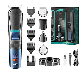 Машинка для стрижки волосся та бороди 10 в 1 з насадками та дисплеєм VGR V-108 Pro