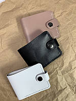 Кожаный женский кошелек розовый на 4 отделения для карт | 1 отделение для купюр 10х9 см "Bifold"