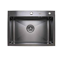 Кухонная мойка из нержавейки Platinum 600х450х220 черная (3,0/1,5мм корзина и дозатор в комплекте)