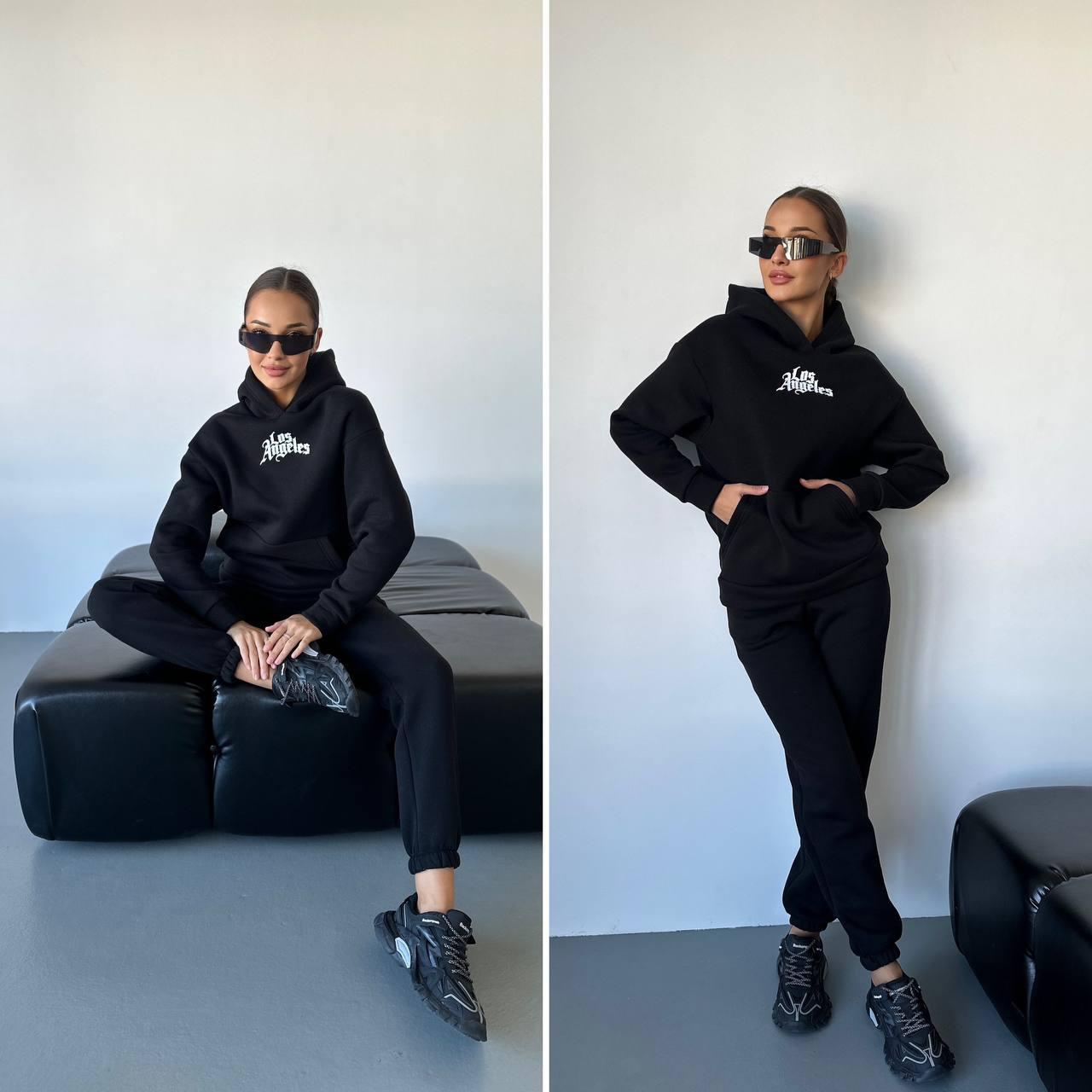 Крутий теплий жіночий костюм на флісі з капюшоном