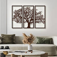 Панно 3D декоративное с объемом 15 мм для стен, Дерево-3 60 х 84 см коричневое