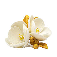 Магнолія з листиками Золото Персик/Білий цукровий декор Флористика