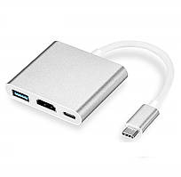 USB-хаб-перехідник адаптер 3в1 з Type-C на HDMI, USB, USB-C/конвертер Full HD, 1080p, 4K, 2K, UHD