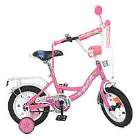 Велосипед детский двухколесный 12 дюймов с декором на спицах и дополнительными колесами Profi Y12301N Розовый