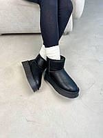Женские теплые зимние кожаные сапоги Ugg mini, женские зимние сапожки, ботинки черные Угги. Женская обувь