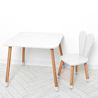 Дитячий комплект Зайчик столик зі стільчиком на дерев'яних ніжках та спинкою Bambi 04-025W Білий