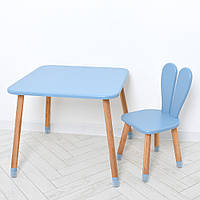 Дитячий комплект Зайчик столик зі стільчиком на дерев'яних ніжках та спинкою Bambi 04-025BLAKYTN Блакитний