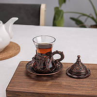 Турецкий стакан Армуды с лукумницей для чая и кофе. Медь 120 мл(BRT)