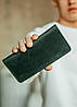 Чоловічий клатч портмоне зі шкіри на кнопках Зелений 6 відділень для карток | 2 відділень для купюр + Монетниця, фото 4