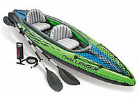 Двухместная надувная лодка-байдарка Challenger K2 Kayak 68306 Intex с веслами и насосом 351 x 76 x 38 см