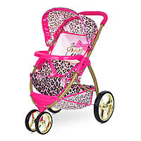 Прогулочная коляска для кукол в современном стиле с козырьком FiVEoNiNE T731032 Розовая с леопардовыми пятнами