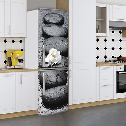 Вінілова наклейка на холодильник, ряд каменів з квіткою, 180х60 см - Лицьова (В), з ламінуванням