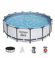 Круглый каркасный бассейн с фильтр и тентом Bestway 56420 для дачи 366 x 122 см на 10250 л Серый