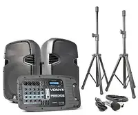 Портативний звуковий комплект, акустика VONYX PSS302 Portable Sound Set 10" SD/USB/MP3/BT з підставками
