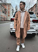 Мужское пальто классическое (бежевое) стильное молодежное длинное на пуговицах двубортное sPLTOS3
