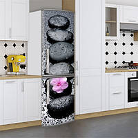 Вінілова наклейка на холодильник, камені з квіткою, 180х60 см - Лицьова (В), з ламінуванням
