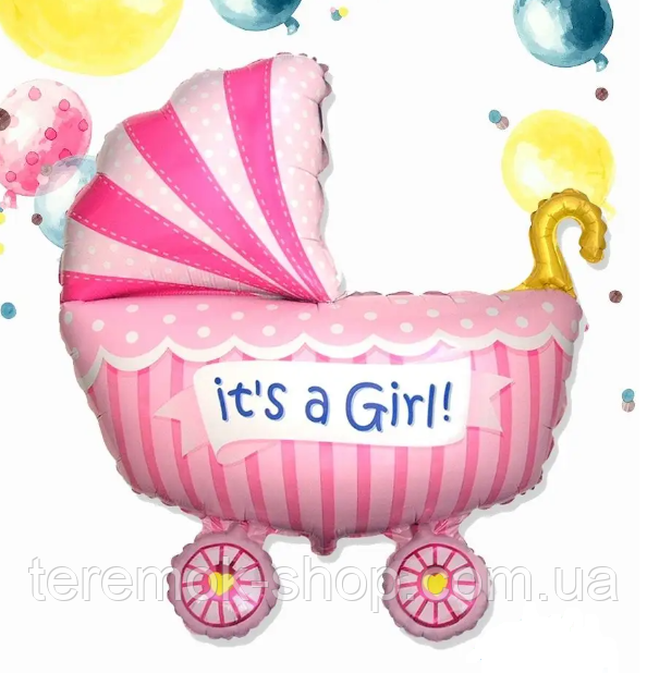 Фольгований шар фігура Коляска рожева для дівчинки Flexmetal 73х95 см, фото 1