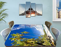 Виниловая наклейка на стол Тропические Пальмы Небо самоклеющаяся пленка с рисунком море, голубой 60 х 100 см