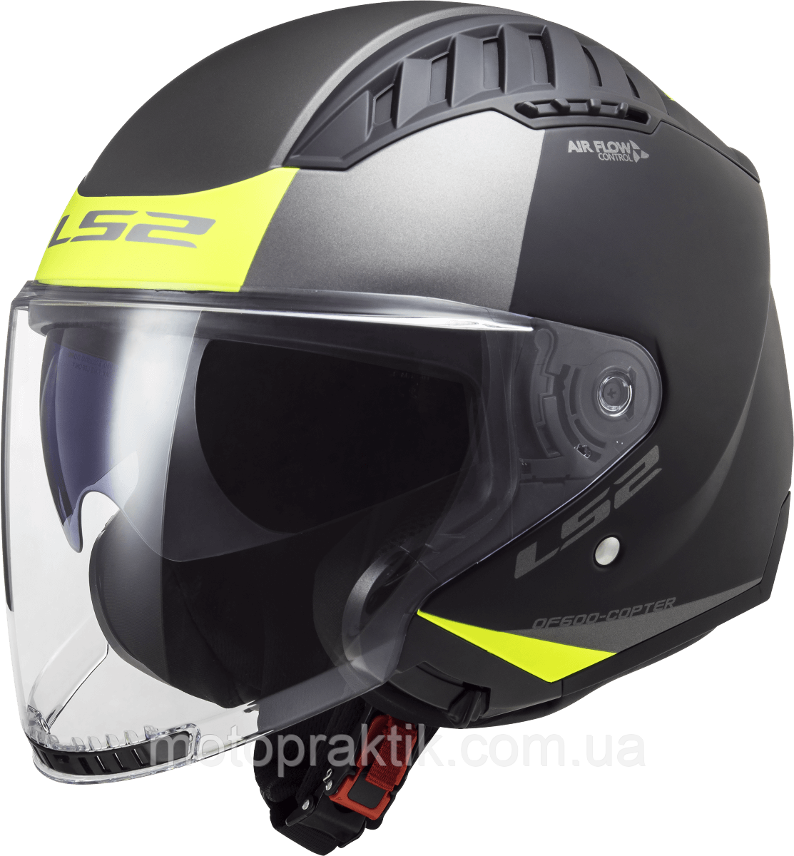 LS2 OF600 Copter 2 Urbane Matt Black Hi-Vis Yellow, XS Мотошолом лицевик з окулярами