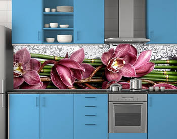 Кухонні панель на фартух лілова орхідея, з фіксацією на скотч 3М. 62х205 см