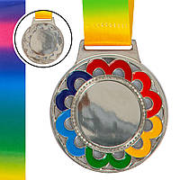 Заготовка медали с цветной лентой SP-Sport 0347 диаметр 6,5см Silver