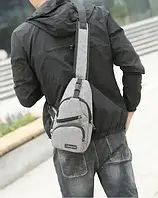 Удобная мужская сумка-слинг из плотного текстиля в сером цвете Vintage