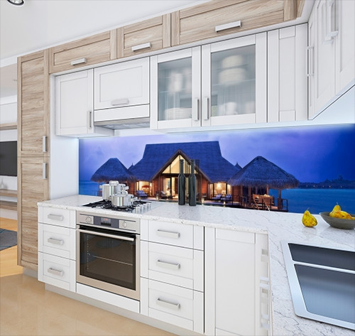 Наклейка на кухонний фартух 60 х 200 см, з фотодруком та захисною ламінацією з будиночком біля моря (БП-s_ar080)
