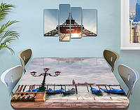 Виниловая наклейка на стол Набережная Венеции синие гондолы самоклеющаяся двойная пленка, серый 60 х 100 см