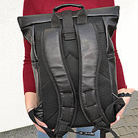 Рюкзак ролл-топ жіночий / чоловічий. З еко-шкіри. З секцією для ноутбука. Модель: 9741. PR-789 Колір: чорний