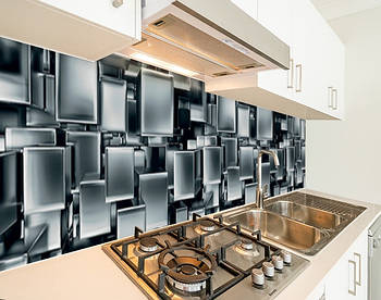 Панелі на кухонний фартух ПЕТ з текстурою 3д кубів, з двостороннім скотчем 62 х 205 см, 1,2 мм