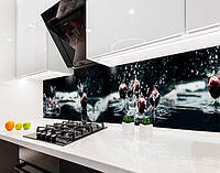 Наклейка на кухонный фартук 60 х 250 см, фотопечать с защитной ламинацией вишня, черешня, ягоды в воде