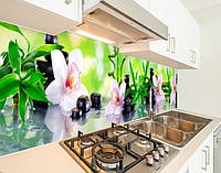 Наклейка на кухонний фартух 60 х 200 см, з фотодруком та захисною ламінацією орхідеї та бамбук (БП-s_fl11710)