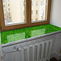 Покрытие для подоконника с травой, мягкое стекло с фотопечатью на скотче 35 х 100 см