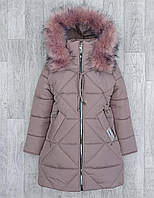 Дитяча зимова куртка пальто на дівчинку 7-12 років, зріст 128-140, модна подовжена курточка пуховик для дітей, тепла парка - зима