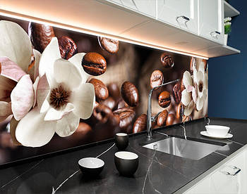 Кухонний фартух з кавовими зернами і квітами 62х205 см
